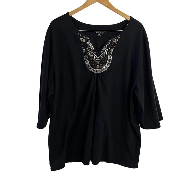 Liz & Me for Catherines Black Blouse 2X Beaded Sequins Embroidered Embellished - Picture 1 of 5